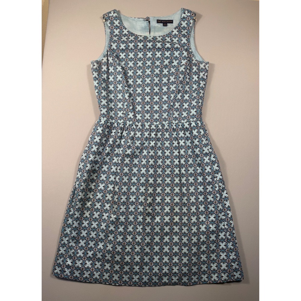 Brooks Brothers 346 Blue Geometric Tile Print Fit & Flare Dress Size 8